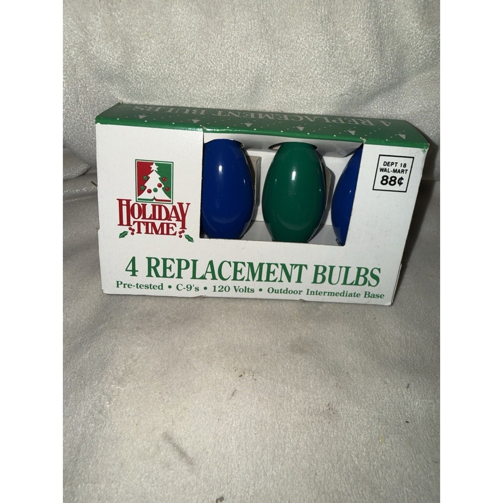 VTG Holiday Time C9 Blue Green Replacement‎ Bulbs 4 ct Christmas Lights